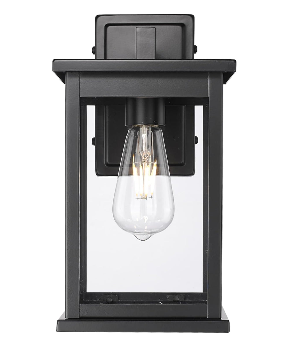 Bowton II Outdoor Wall Light - Dusk to Dawn Matte Black Finish with Glass Shade by Millennium Lighting - 11"H