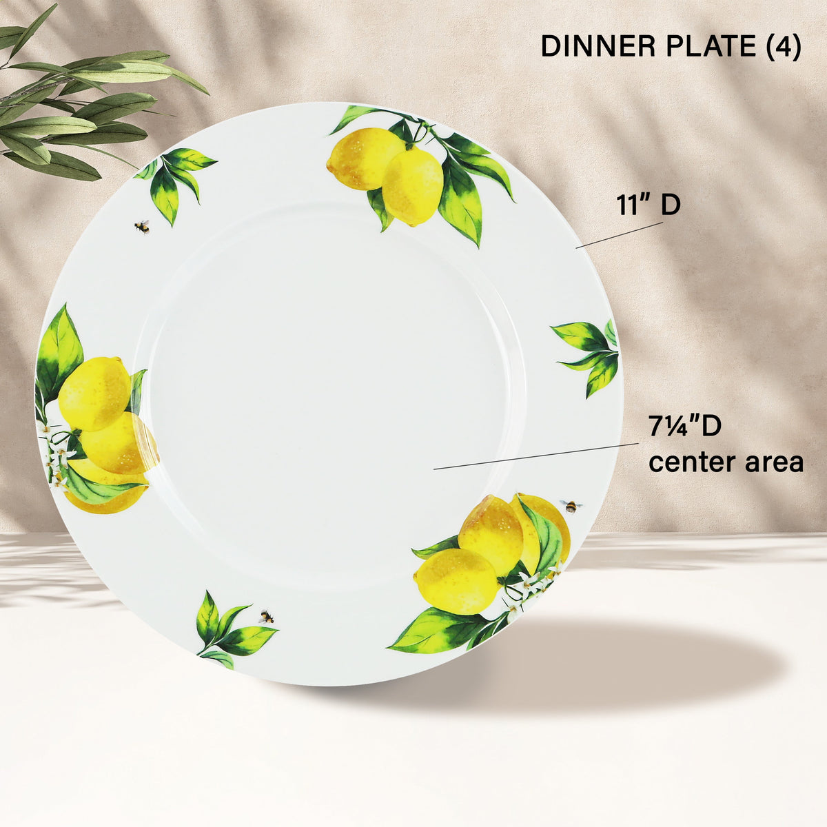 12-Piece Melamine Dinnerware Set for 4, Fresh Lemons