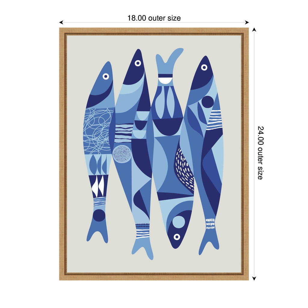 Sylvie Modern Coastal Sardines in Blue Framed Canvas by Rachel Lee