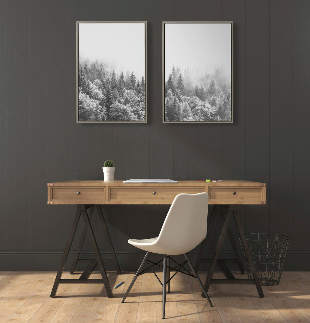 Sylvie Forest On A Foggy Day Black and White Framed Canvas Set of 2 by The Creative Bunch Studio