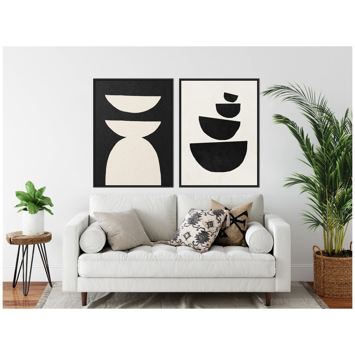 Sylvie White Geometric Abstract and Black Geometric Abstract Framed Canvas Art Set of 2 by July Art Prints