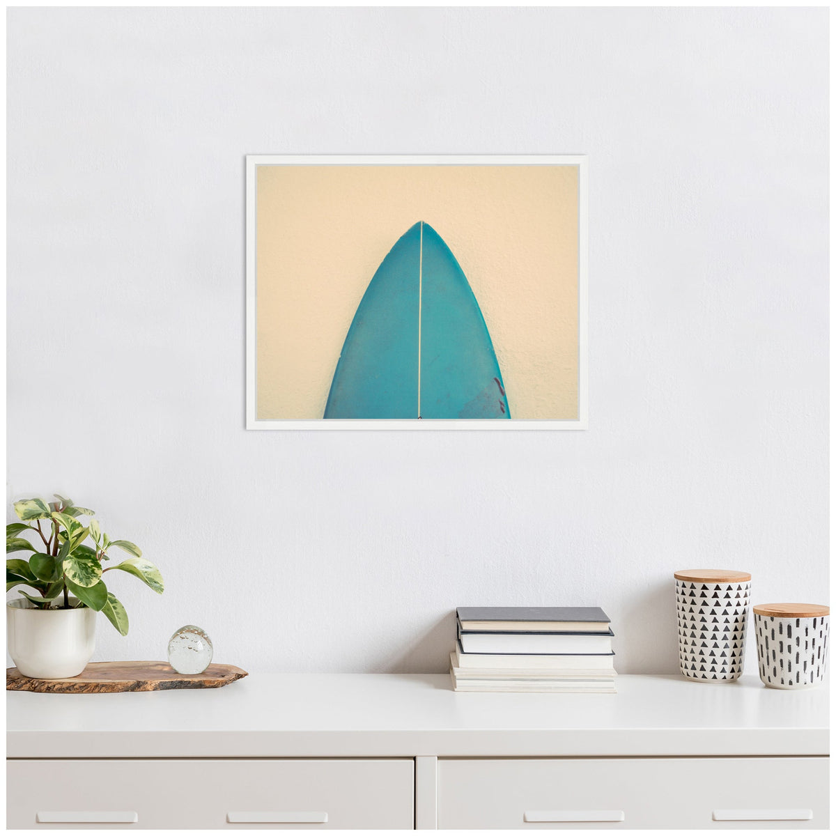 Sylvie Abstract Minimalist Coastal Teal Surfboard Framed Canvas by Saint and Sailor Studios