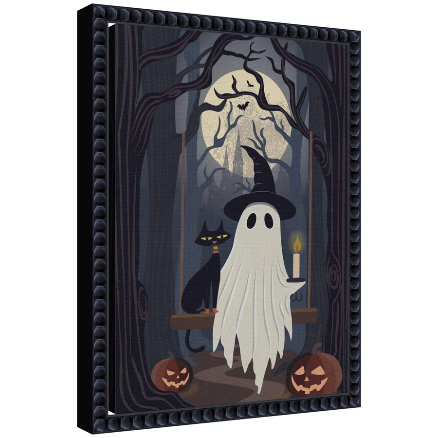 Ghost and Black Cat by Rachel Lee 3 Birdies Studio Framed Canvas Wall Art Print