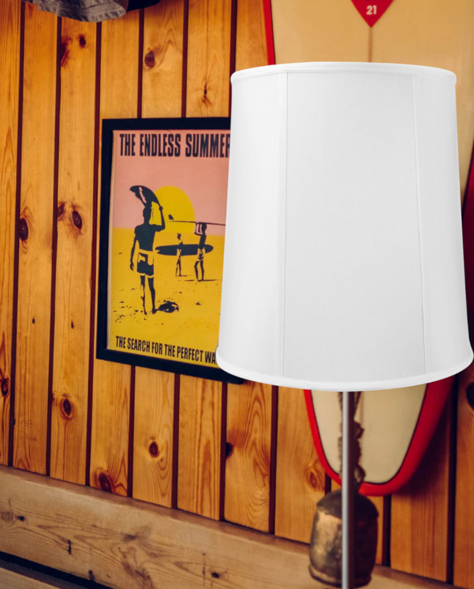 Home Concept White Shantung Fabric Drum Lamp Shade - 12" Top x 14" Bottom x 15" Slant Height