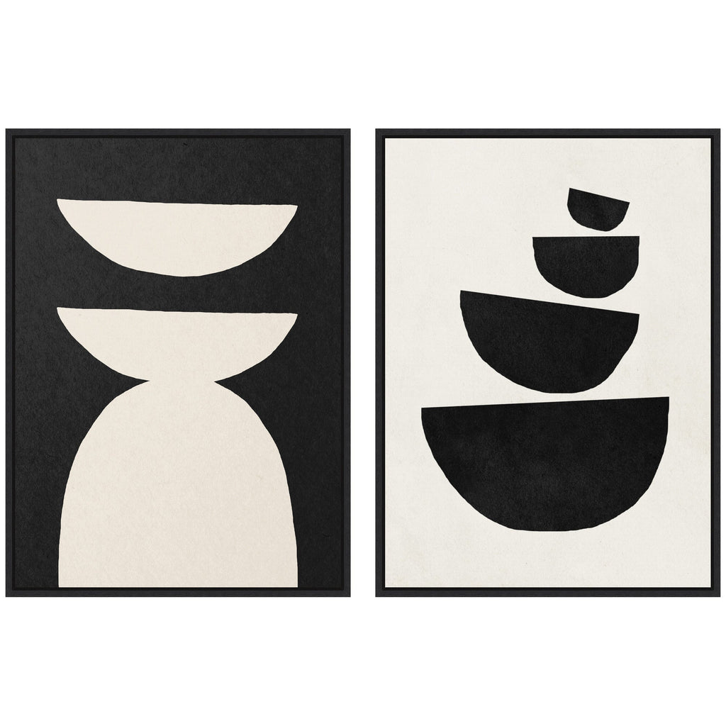 Sylvie White Geometric Abstract and Black Geometric Abstract Framed Canvas Art Set of 2 by July Art Prints