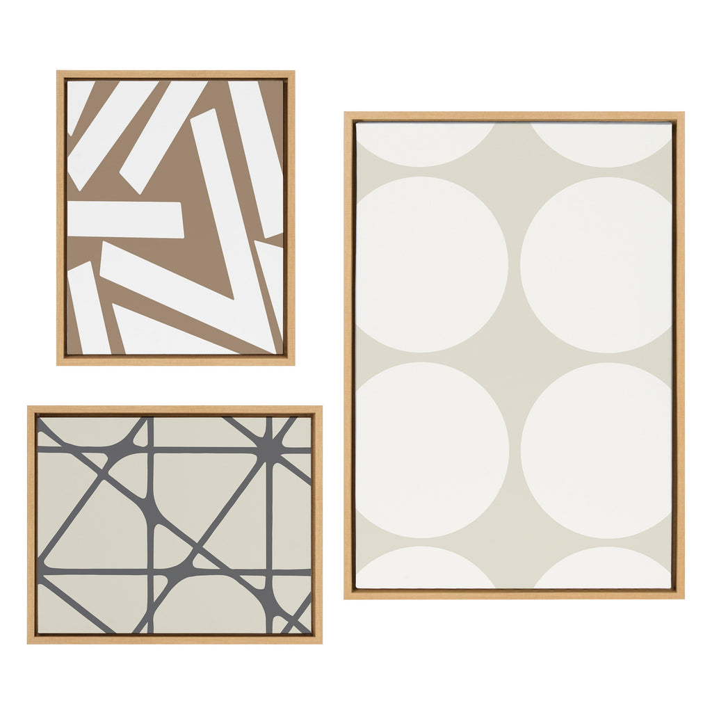 Sylvie Elevated Modern Neutral Dots, Neutral Pattern No 2 and Neutral Stained Glass Framed Canvas Set of 3 by The Creative Bunch Studio