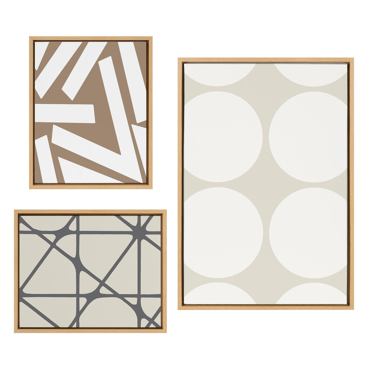 Sylvie Elevated Modern Neutral Dots, Neutral Pattern No 2 and Neutral Stained Glass Framed Canvas Set of 3 by The Creative Bunch Studio