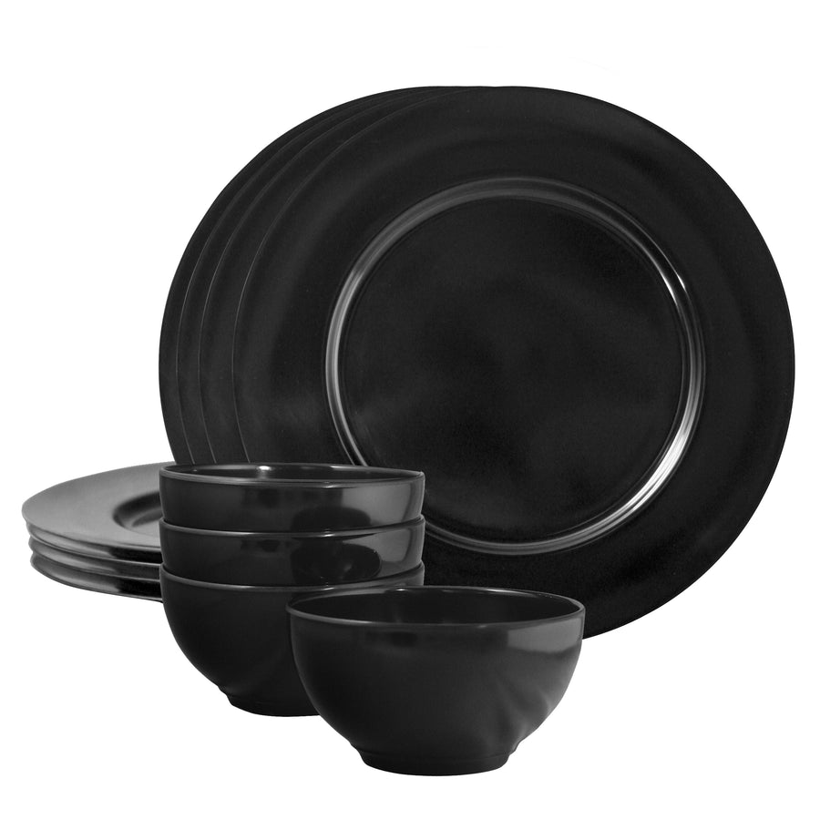 12-Piece Melamine Dinnerware Set for 4, Black