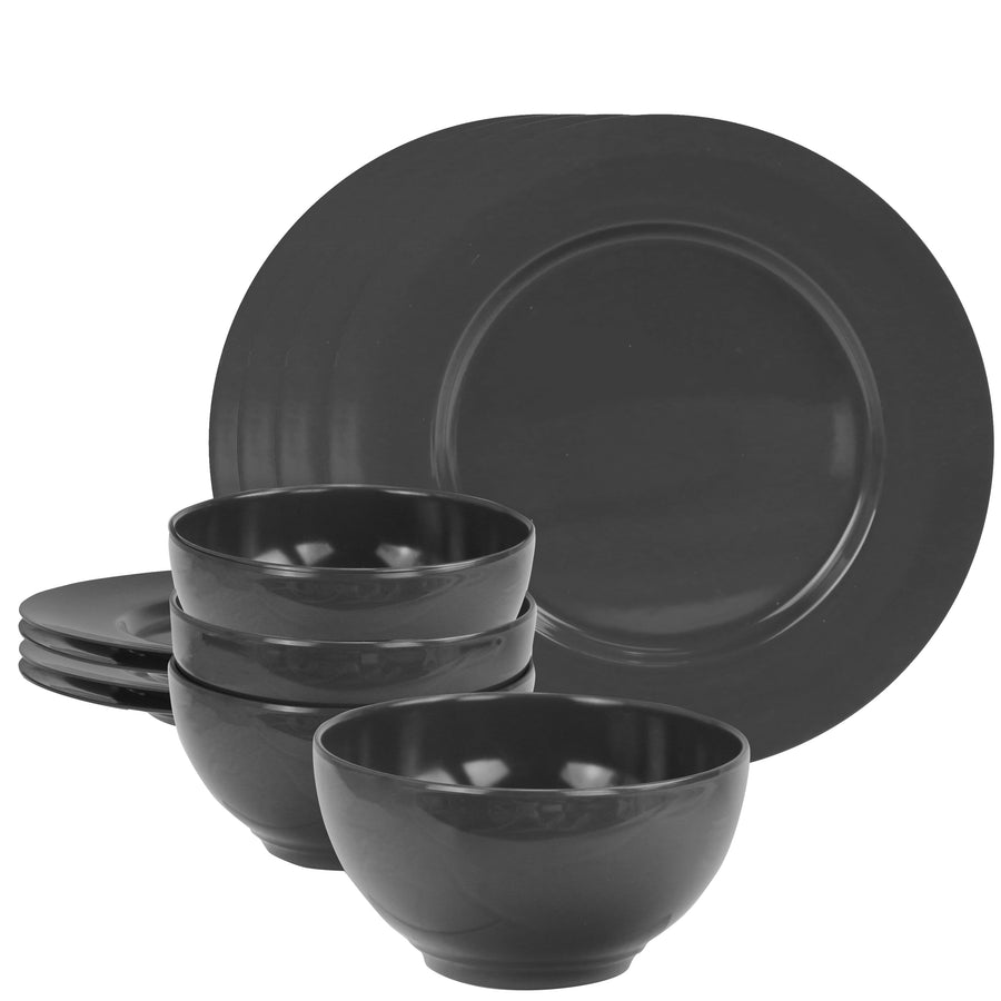 12-Piece Melamine Dinnerware Set for 4, Charcoal