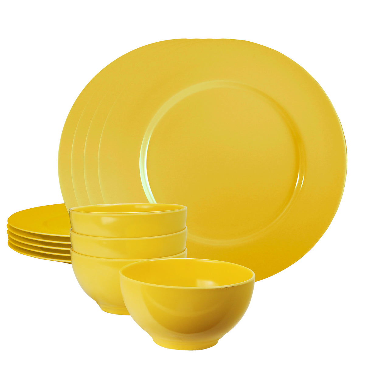 12-Piece Melamine Dinnerware Set for 4, Lemon