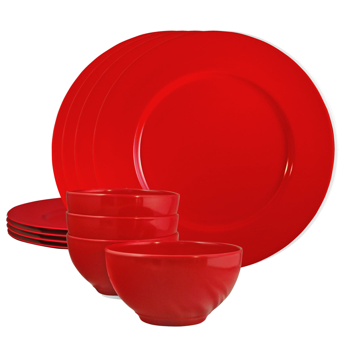 12-Piece Melamine Dinnerware Set for 4, Red