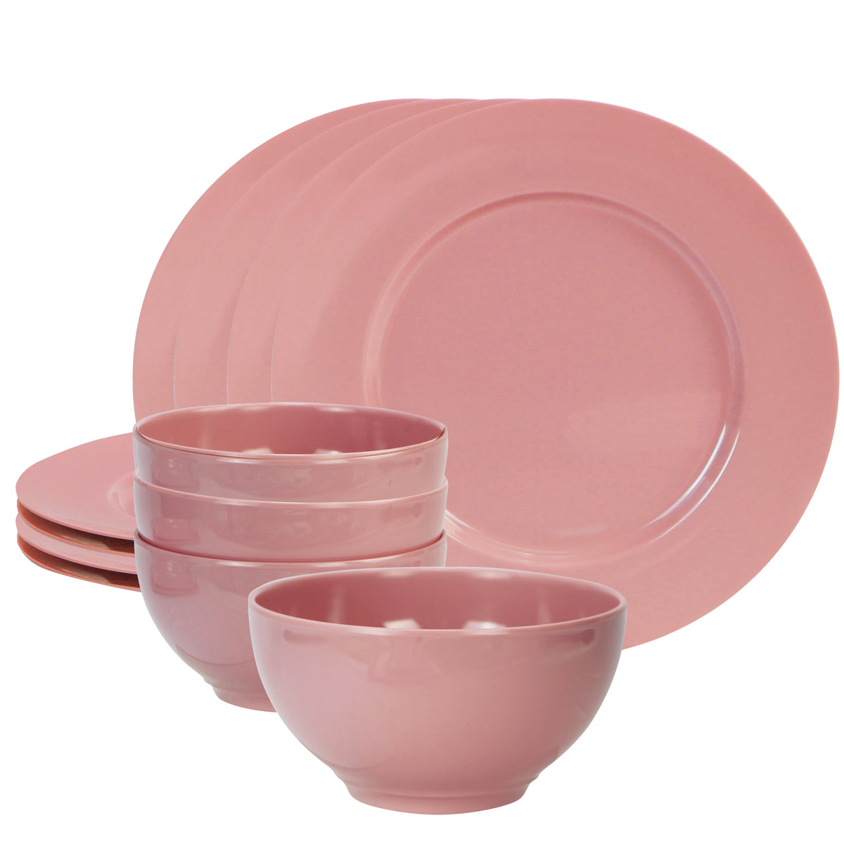 12-Piece Melamine Dinnerware Set for 4, Pink