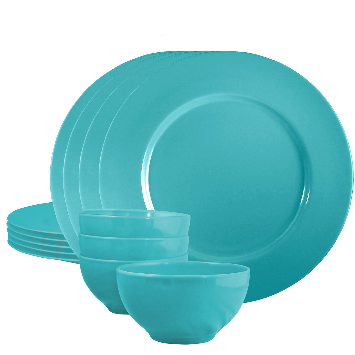 12-Piece Melamine Dinnerware Set for 4, Turquoise