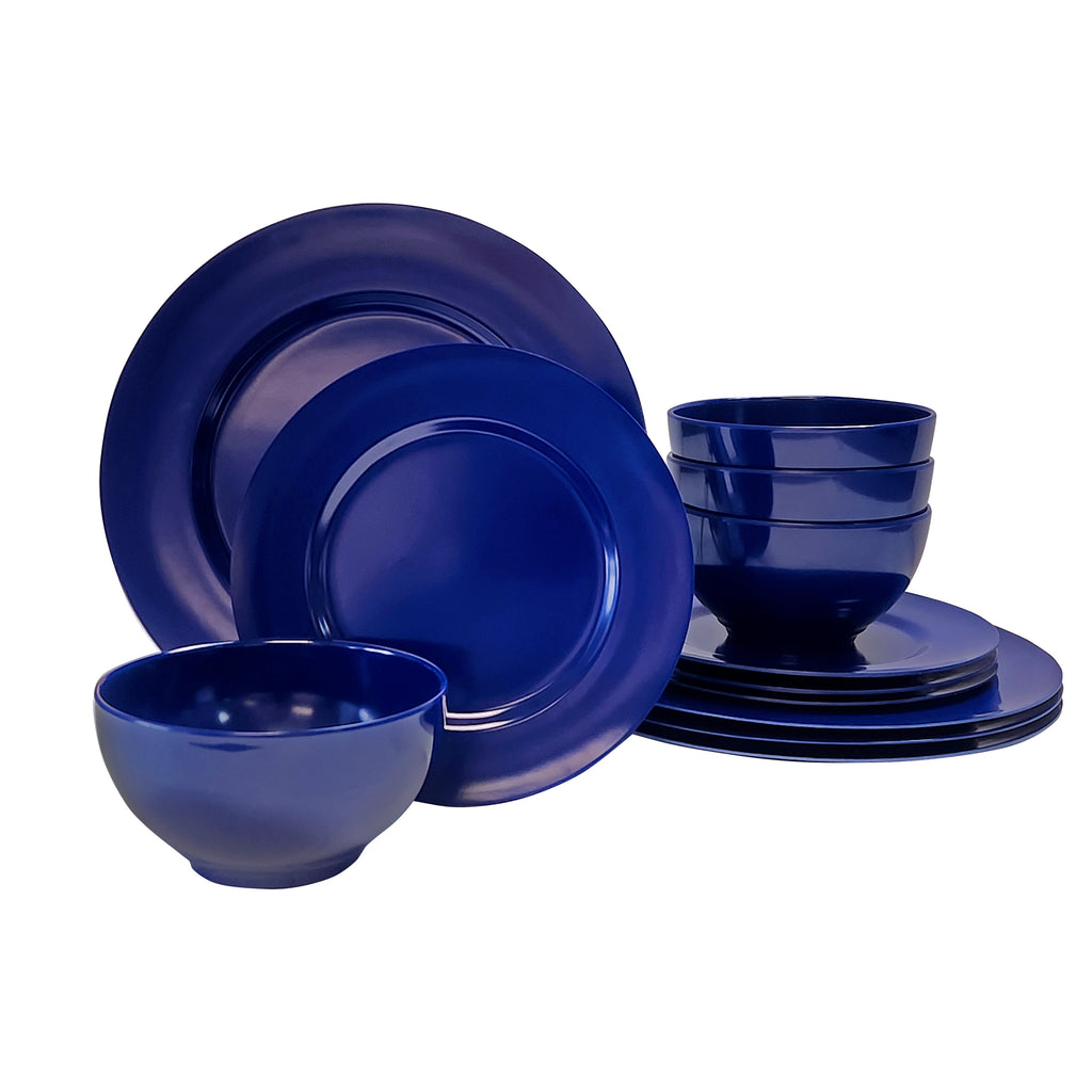 12-Piece Melamine Dinnerware Set for 4, Indigo