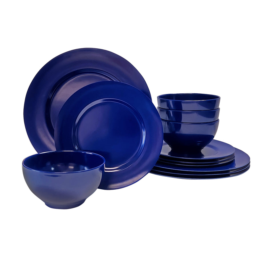 12-Piece Melamine Dinnerware Set for 4, Indigo