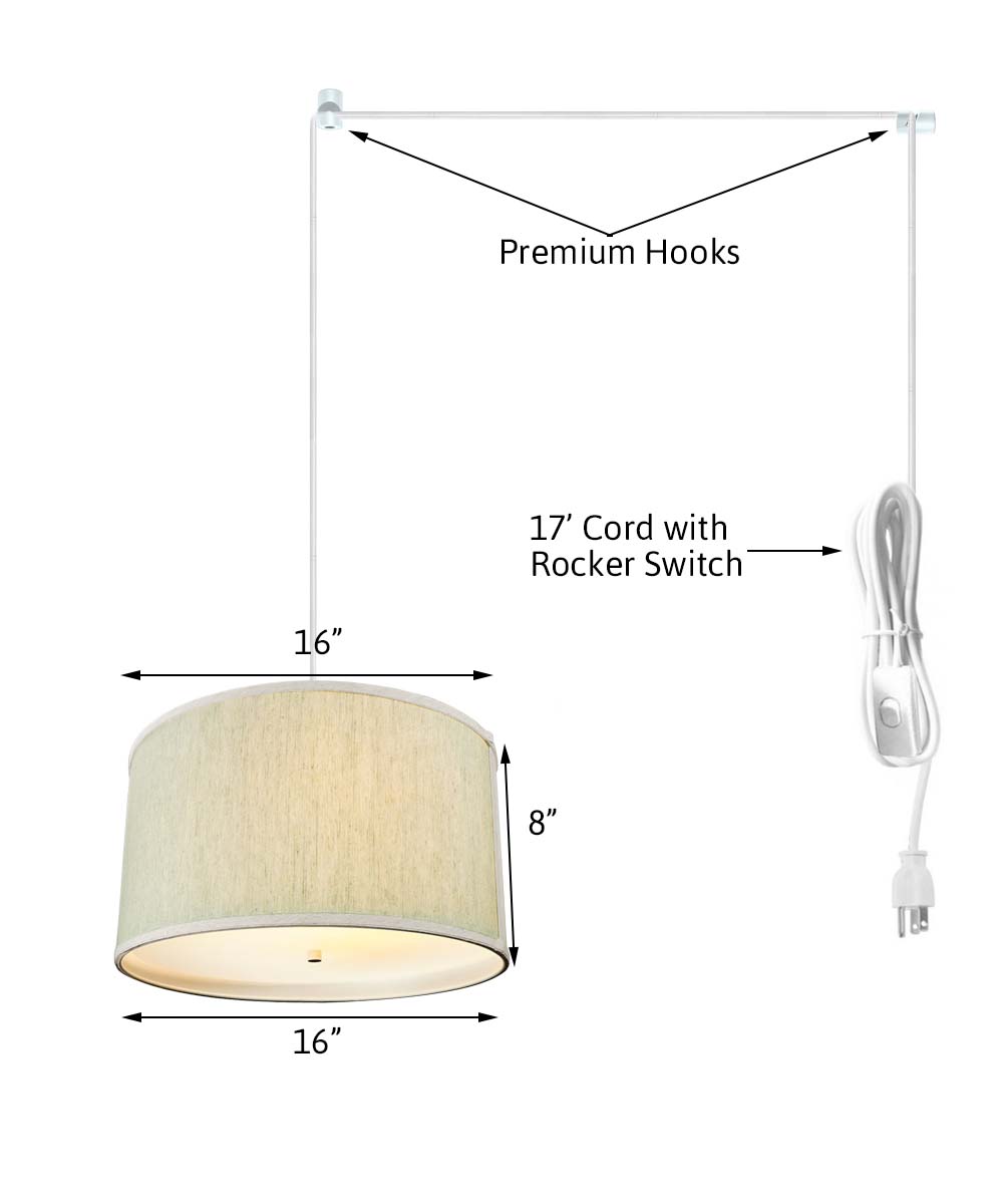 Home Concept 2-Light Plug-In Swag Pendant Light Textured Oatmeal with Diffuser White Cord - 18"W