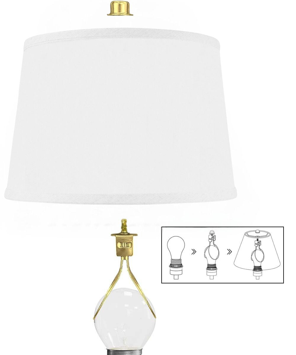 Home Concept Clip-On Fitter Hardback Shallow Drum Lamp Shade White Linen - 10" Top x 12" Bottom x 8" Slant Height