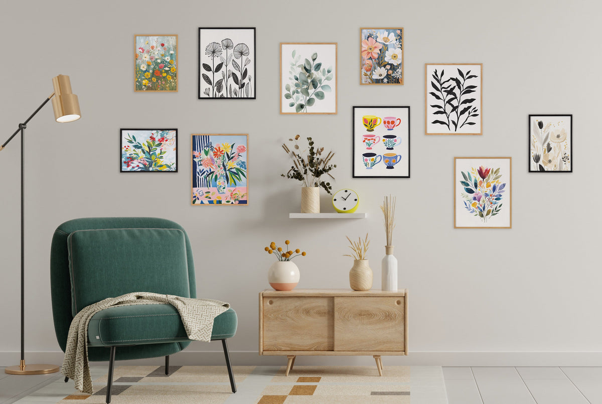 Gallery Modern Minimalist Botanical Watercolor in Muted Teal Print by The Creative Bunch Studio