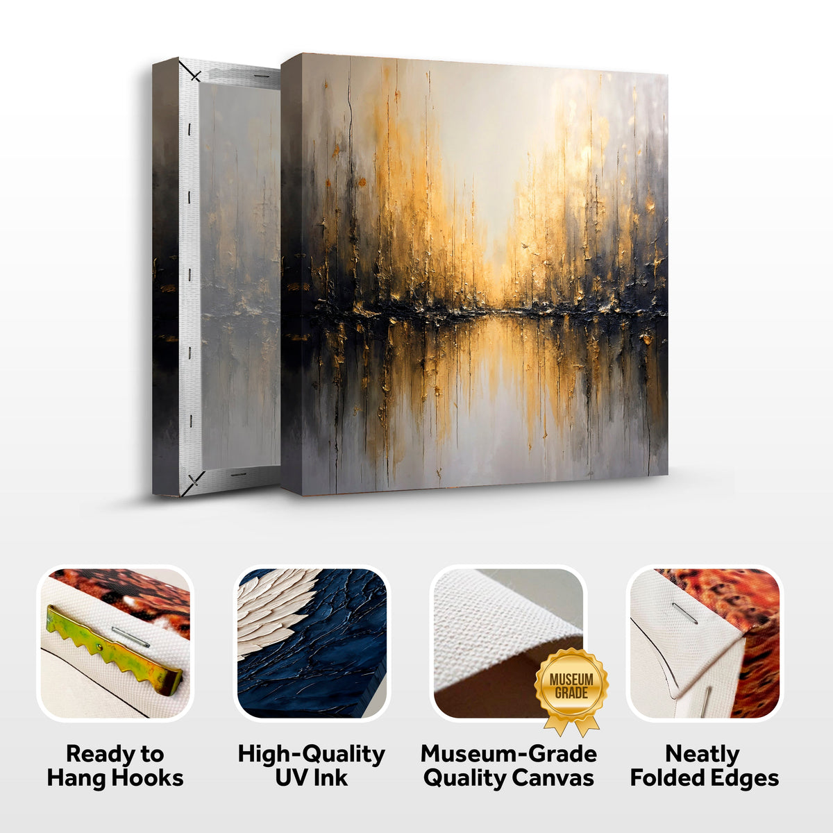 Golden Reflections Abstract Canvas Wall Art