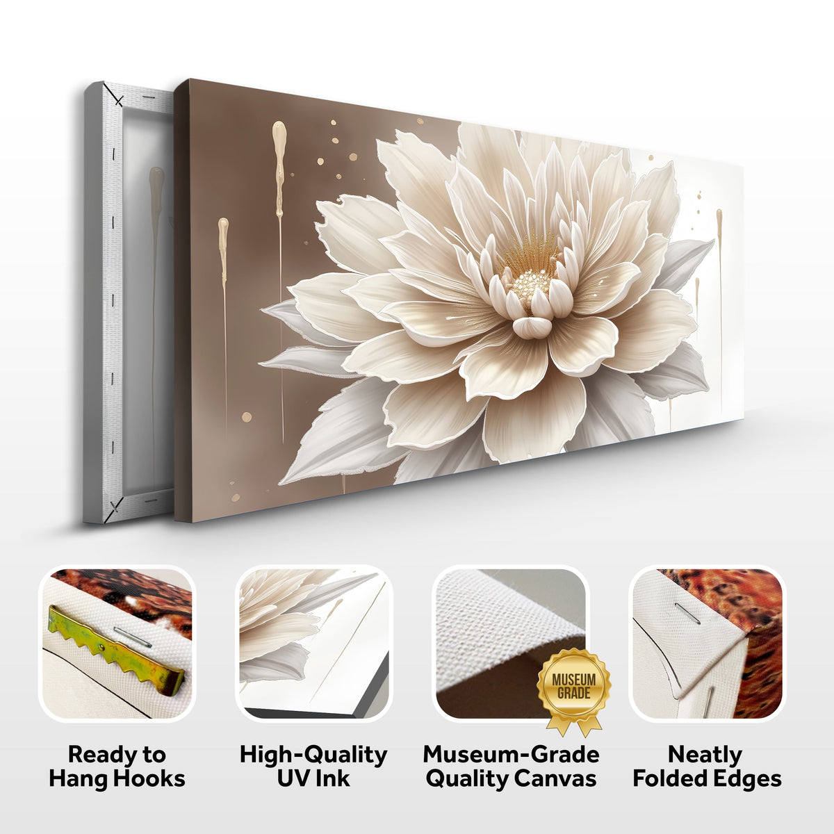 Single Beige Flower Abstract Canvas Wall Art
