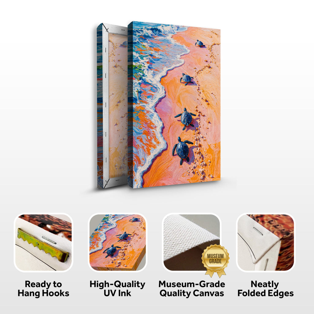 Turtles' Journey To The Sea Canvas Wall Art