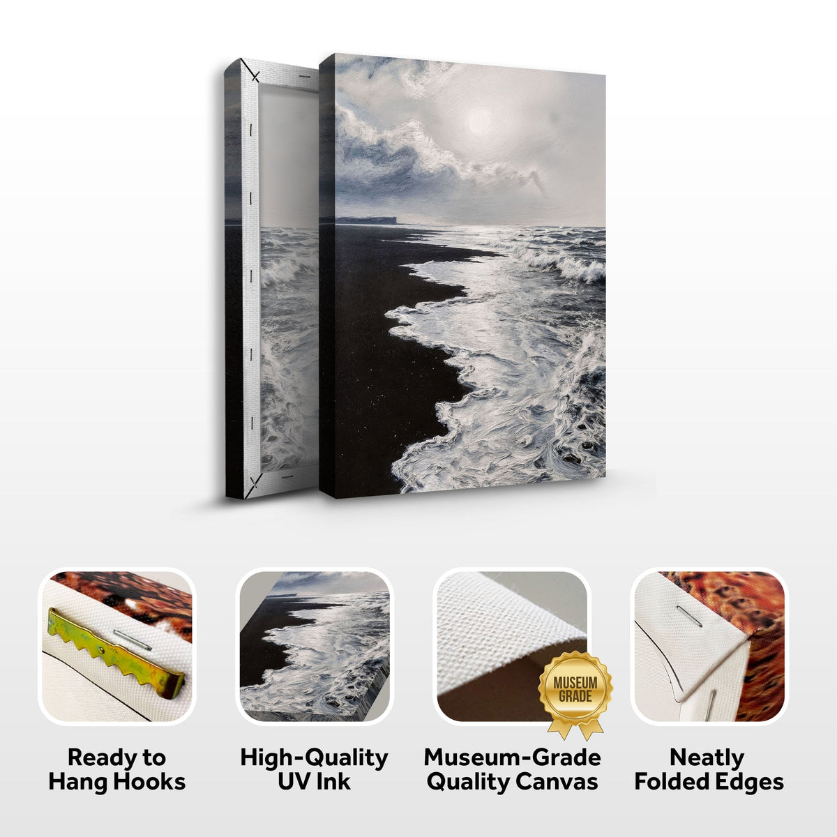 Black & White Waves Abstract Canvas Wall Art