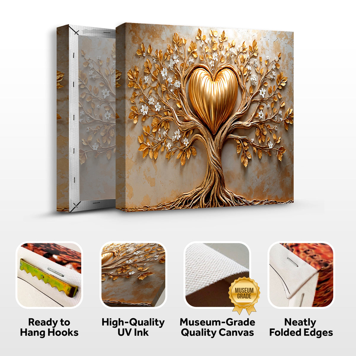 Golden Tree Heart Canvas Wall Art