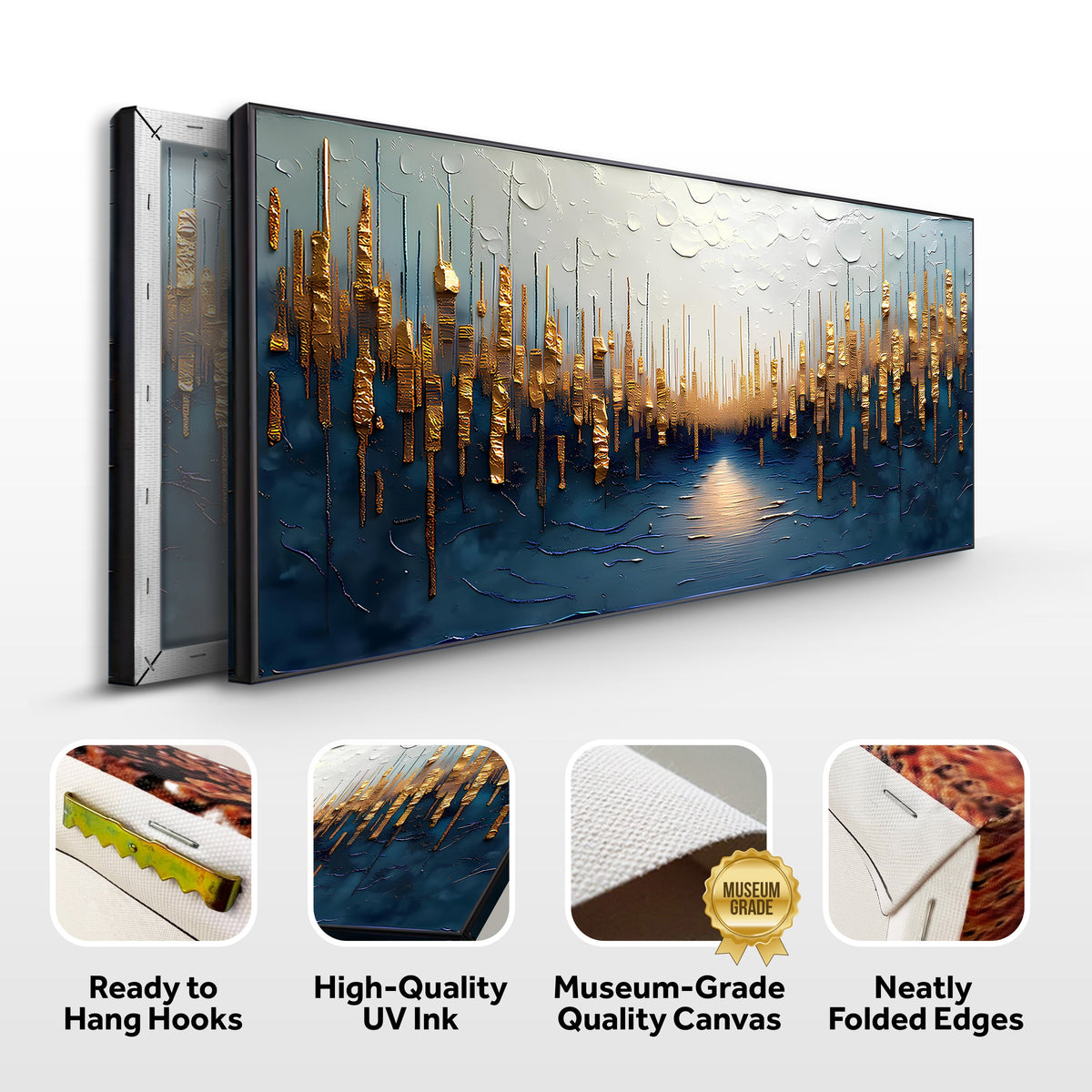 Golden Forest Reflection Abstract Canvas Wall Art
