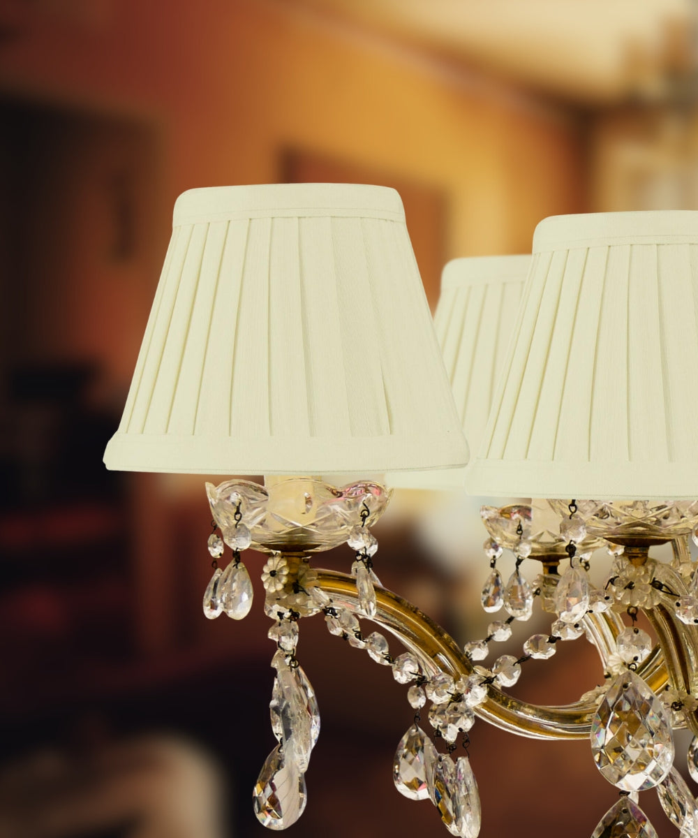 Home Concept Set of 6 Crisp Linen Pleated Clip-on Candelabra Lamp Shade - 5"W x 4" Slant Height