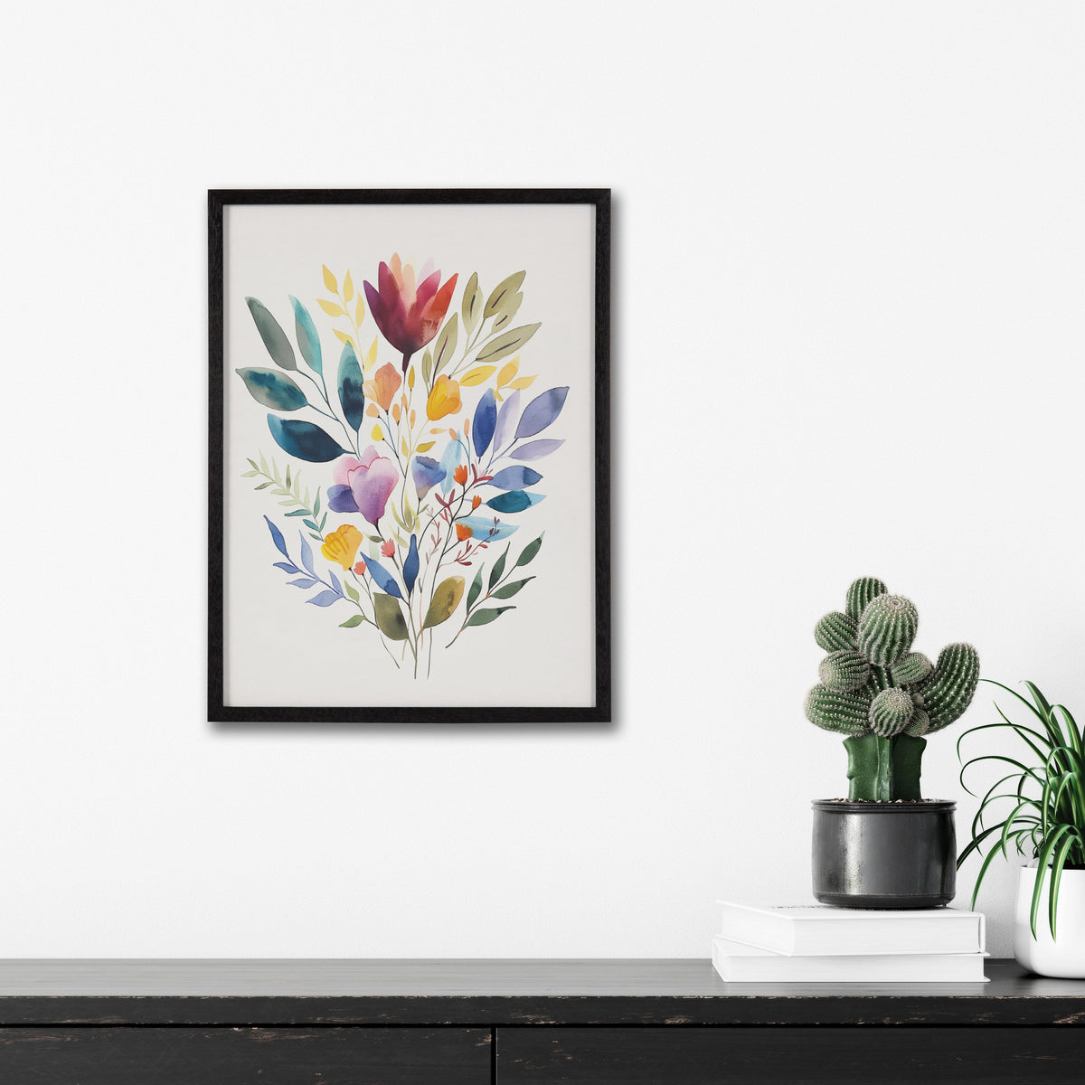 Gallery Jewel Tone Botanical Watercolor Bouquet Print by The Creative Bunch Studio
