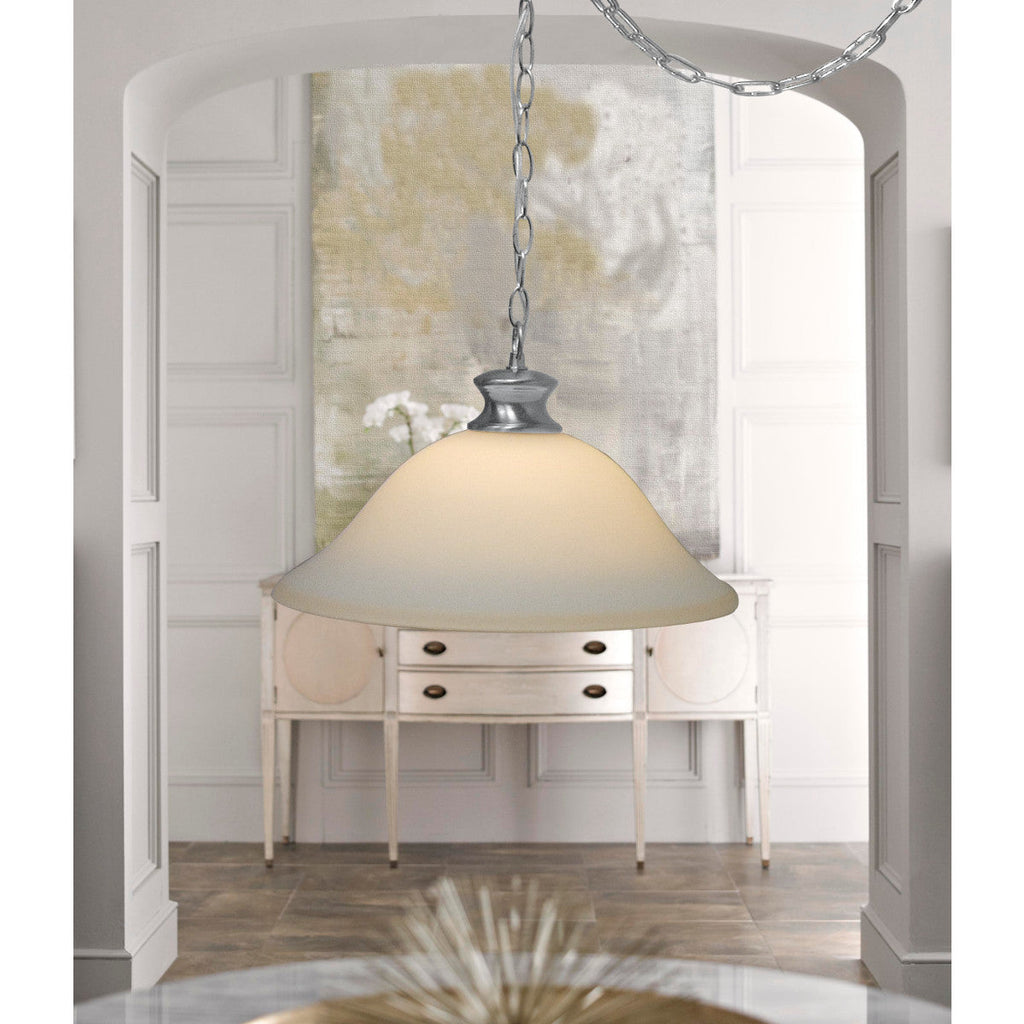 Entertainer Plug-In Swag Pendant Light, Milky White Glass, Polished Nickel Finish, 16"W