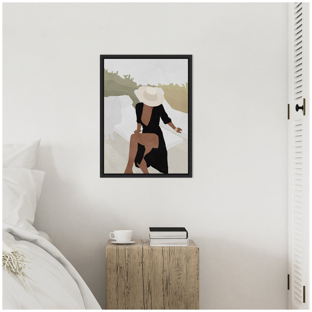 Sylvie Elegant Woman in Hat Framed Canvas by July Art Prints