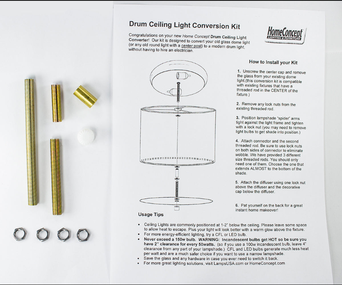 Home Concept Moderne Flush Mount Conversion Kit 18"w White Linen Shallow Drum Lamp Shade