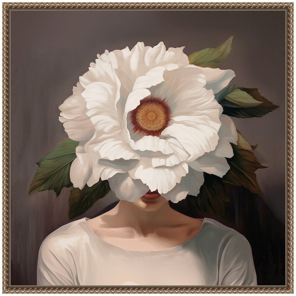 Sylvie White Flower Woman Portrait Framed Canvas by The Creative Bunch Studio