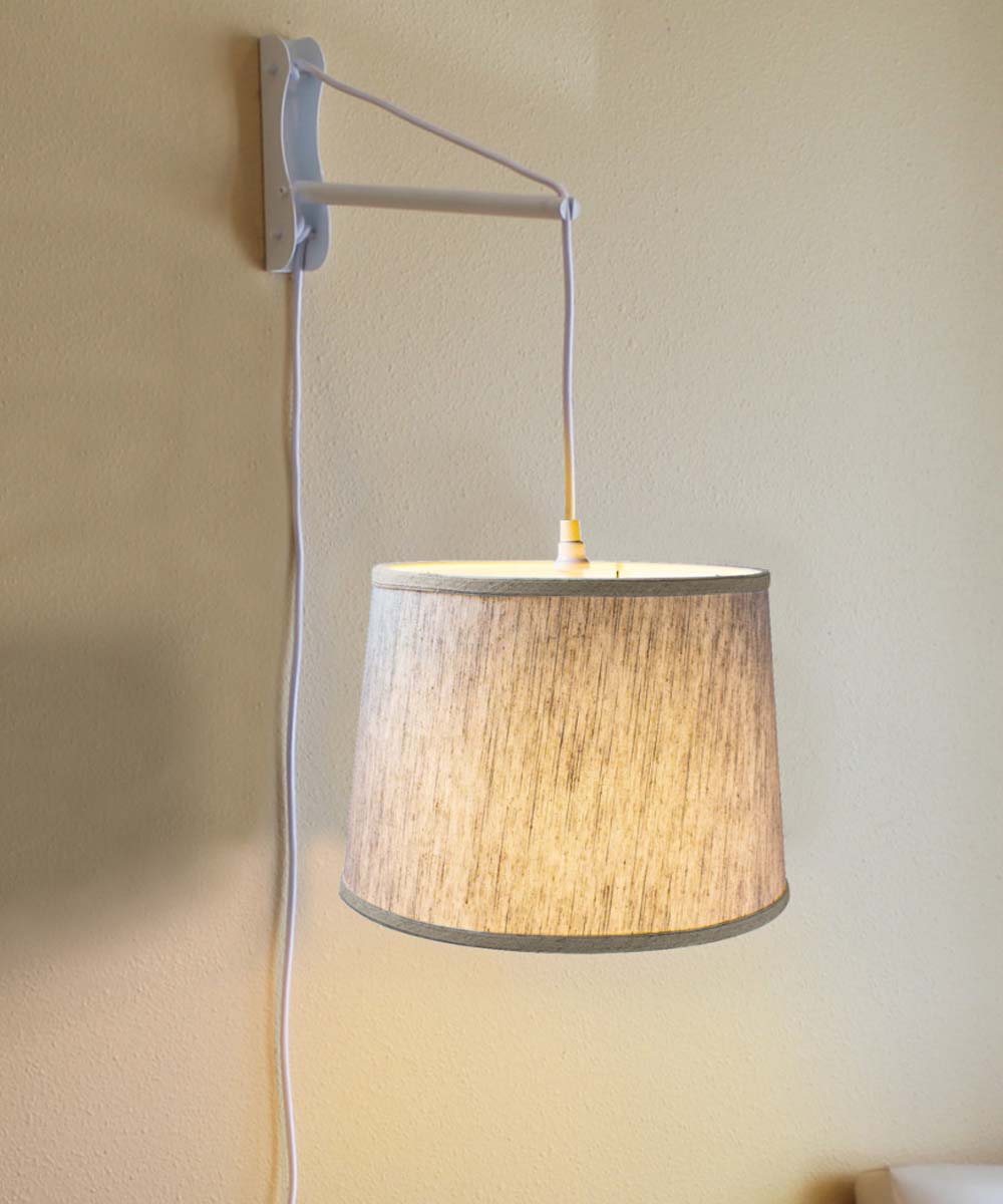 Home Concept MAST Plug-In Wall-Mount Pendant Light 1-Light White Cord/Arm Textured Oatmeal Shade - 14"W