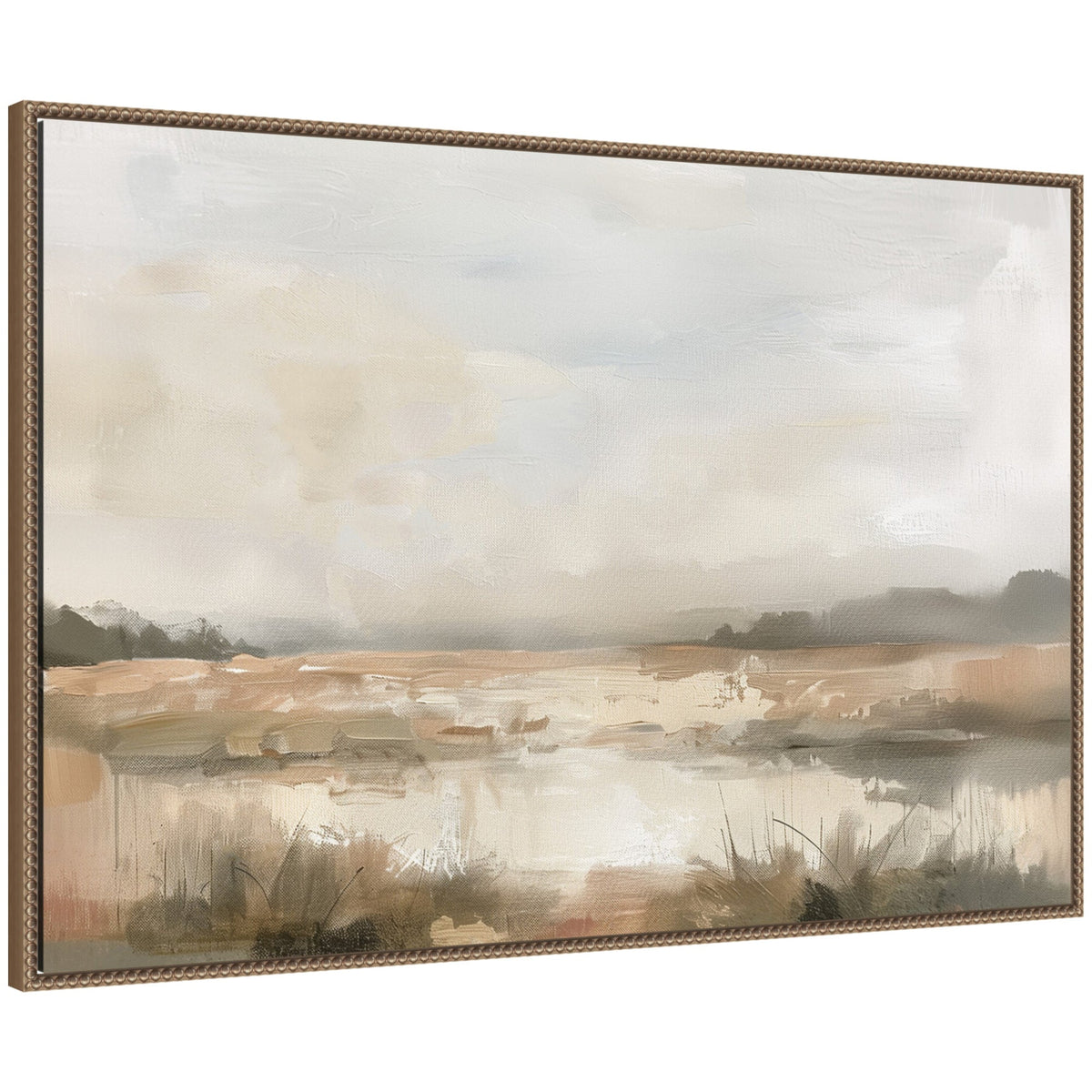 Neutral Abstract Landscape by The Creative Bunch Studio Framed Canvas Wall Art Print