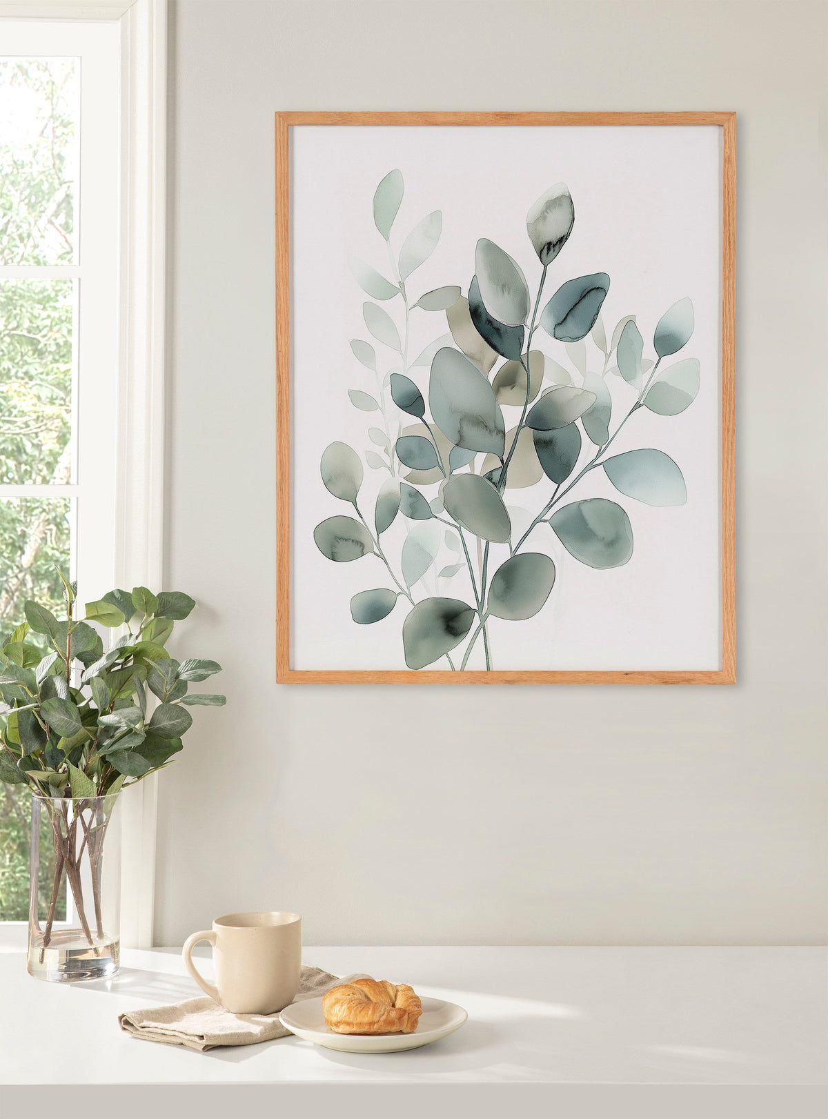 Gallery Modern Minimalist Botanical Watercolor in Muted Teal Print by The Creative Bunch Studio