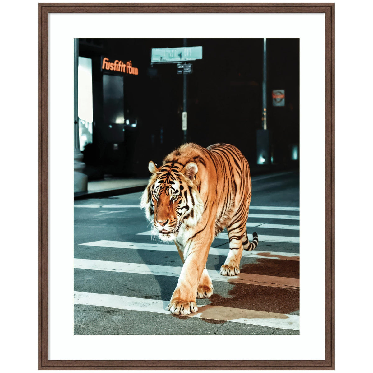 Framed Art Tiger in the City at Night 2 by Michael Schauer
