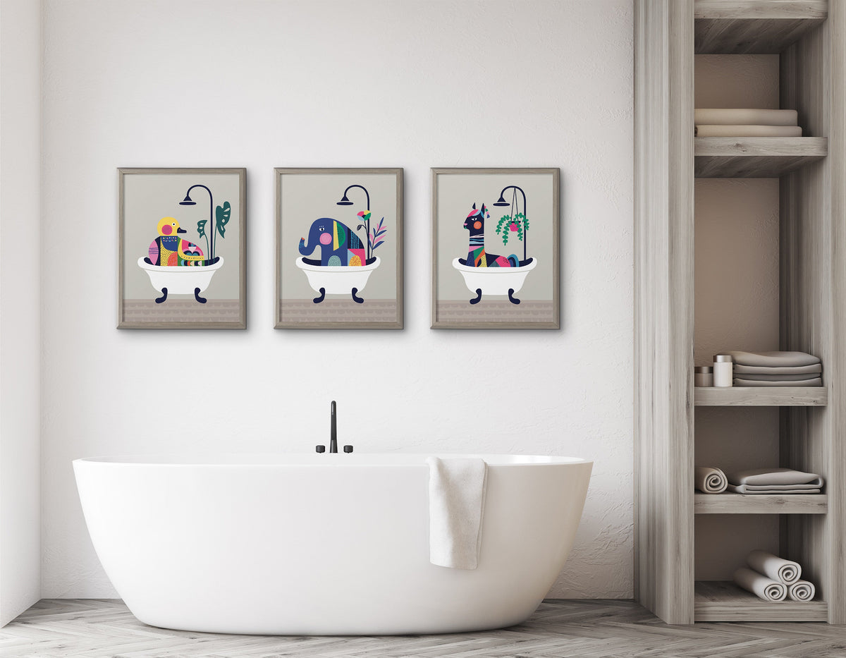 Blake Mid Century Modern Duckie in the Tub Framed Printed Glass by Rachel Lee of My Dream Wall