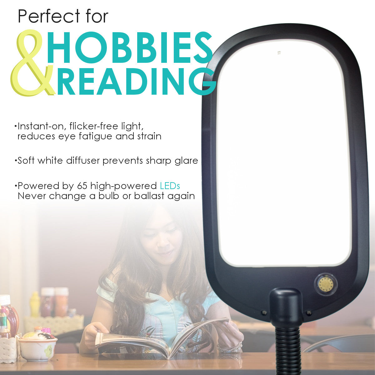 Bright Reader Full Spectrum LED Desk Lamp, Slim Design, Natural Daylight, Black, 26"H