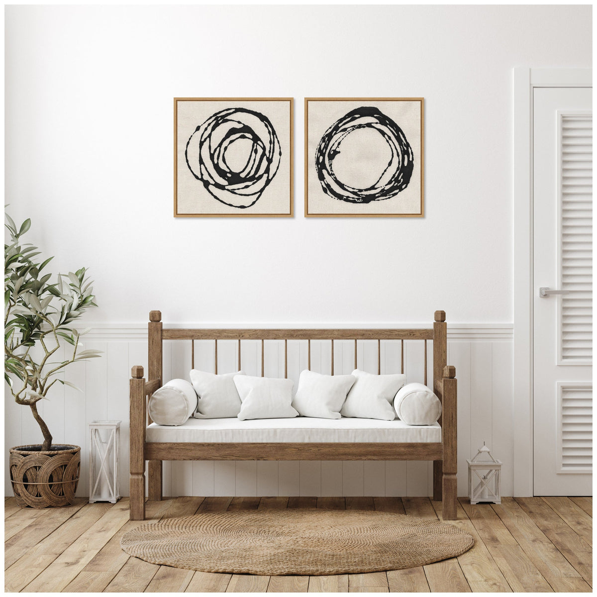 Sylvie Flowing Circle Abstracts - 2 Piece Framed Canvas Art Set by The Creative Bunch Studio