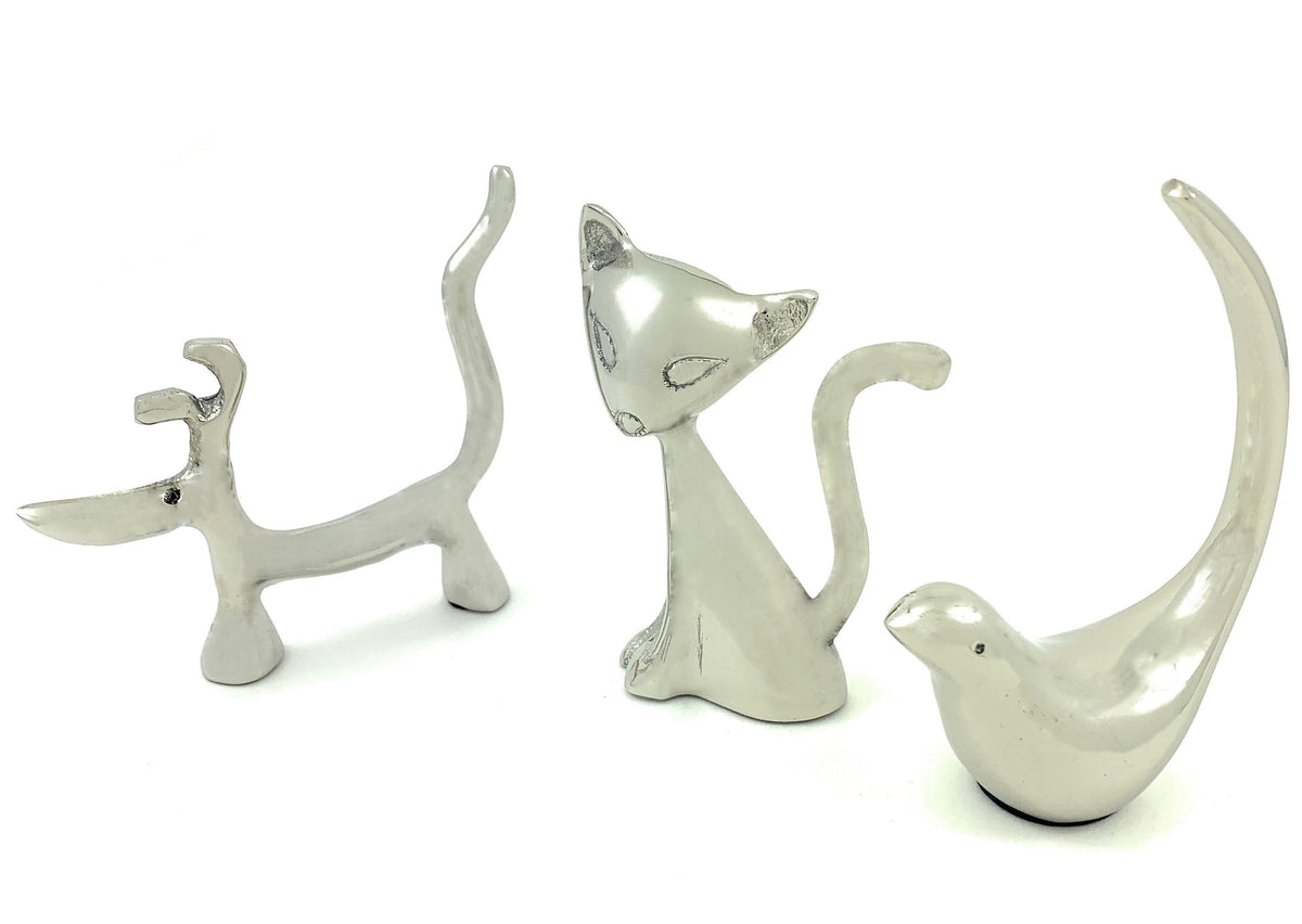 Vibhsa Dog Cat & Bird Ring Holders Set - Silver