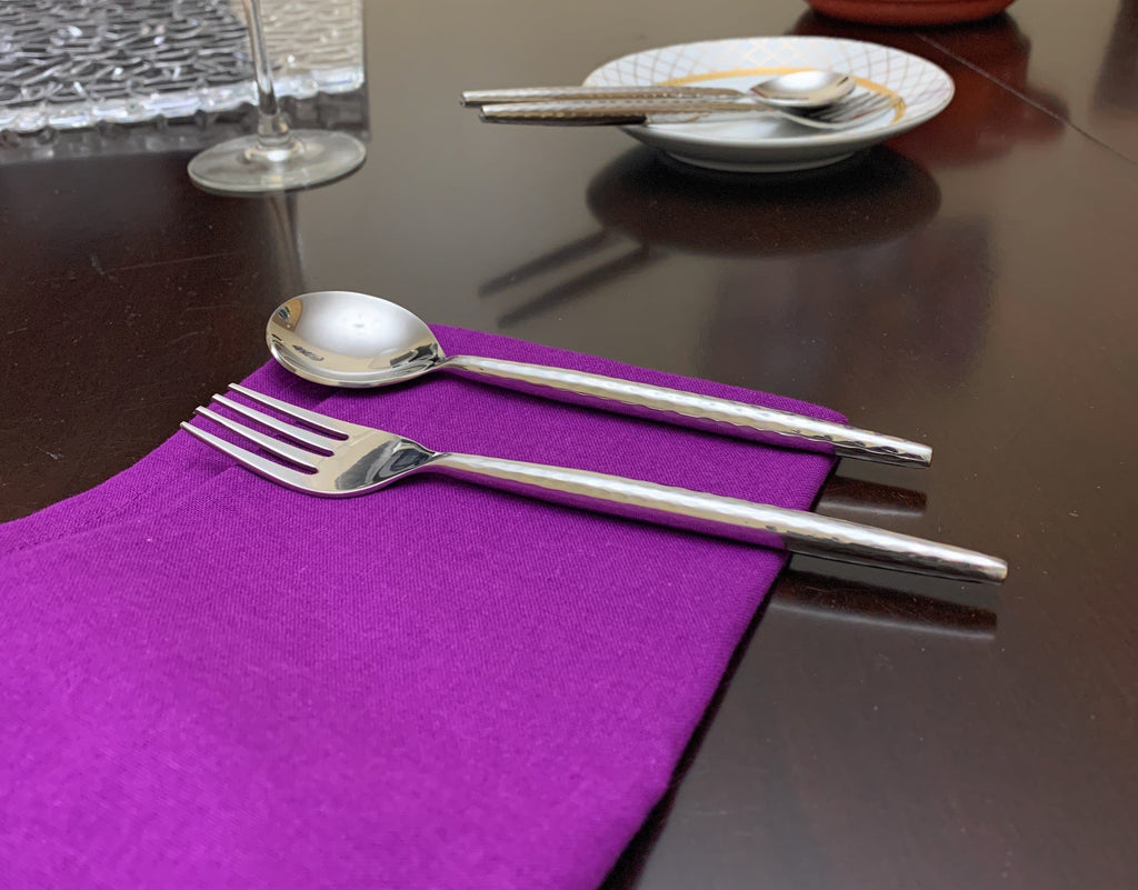 Vibhsa Hammered Silver Flatware Stainless Steel Set of 20