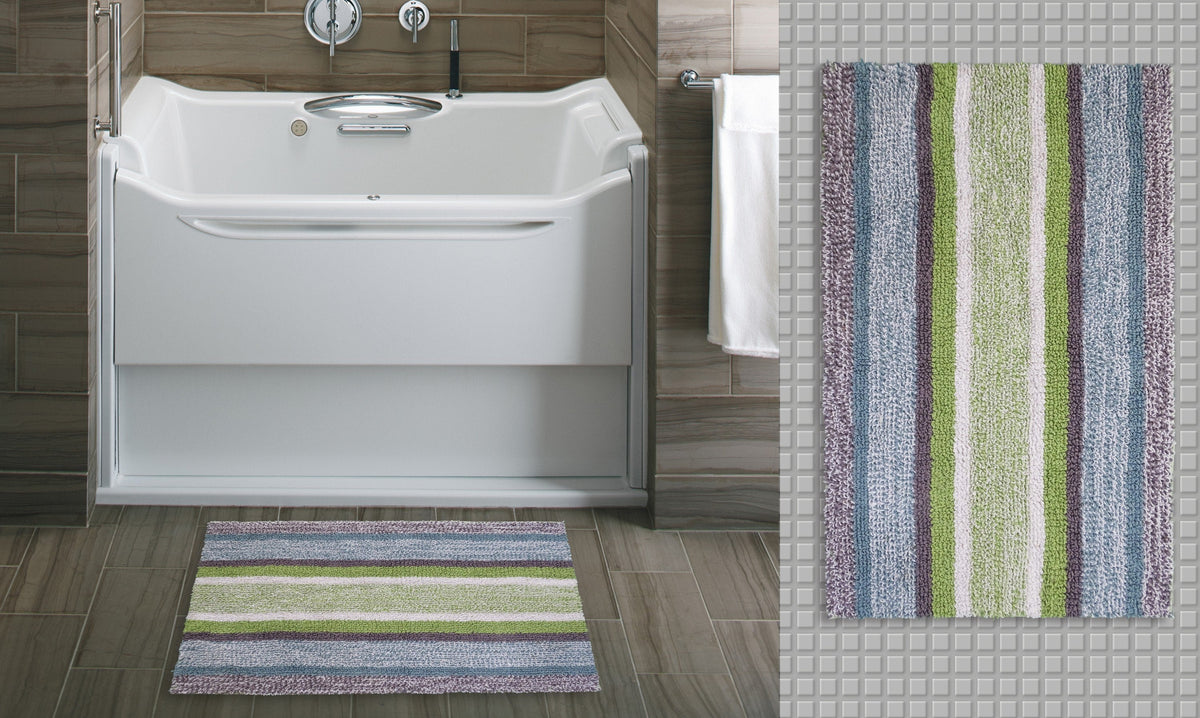 Vibhsa Multi Color Striped Bath Rug | 20"x32" 100% Cotton, Machine Washable