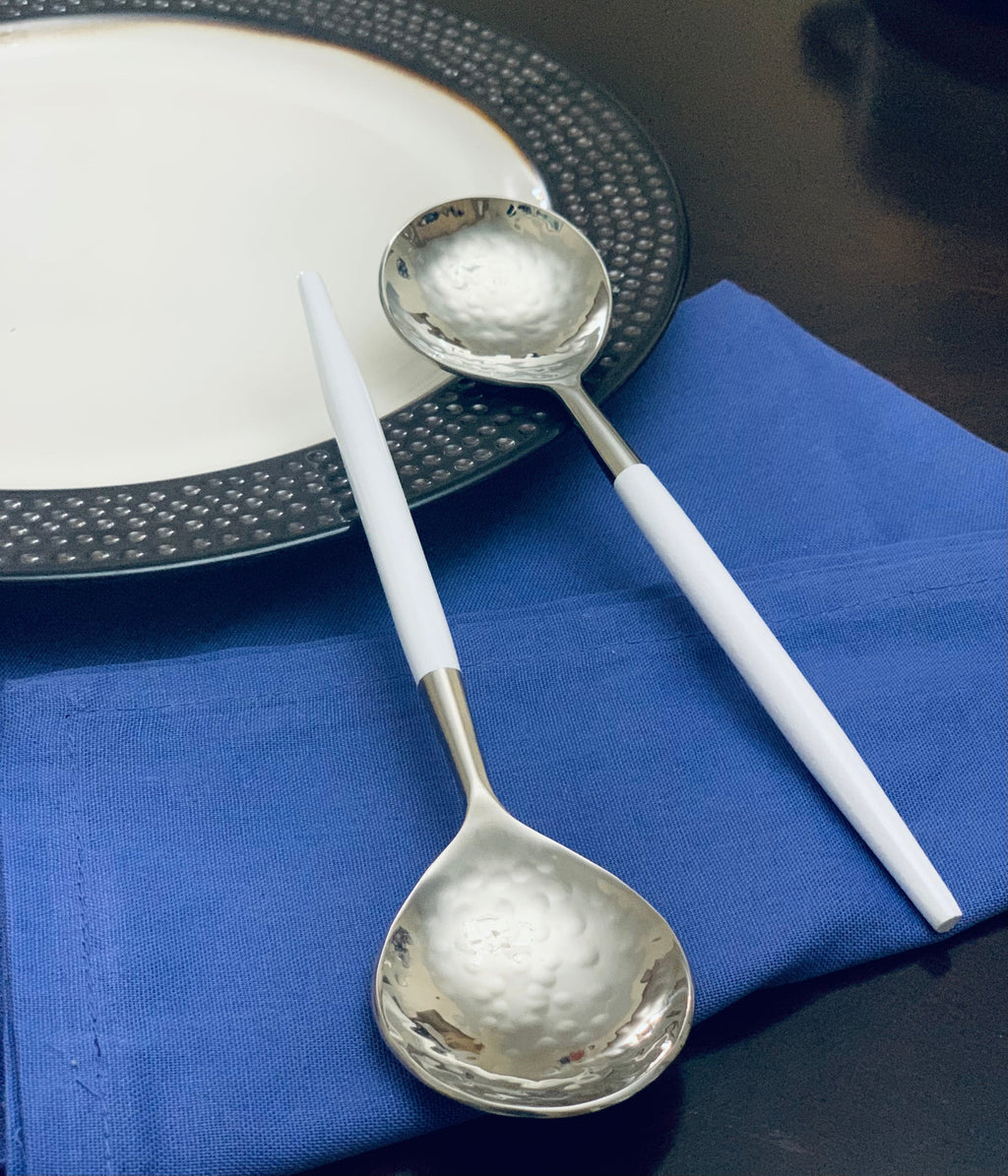 Vibhsa White Hammered Mouth Stainless Steel Soup Spoons | Set of 6