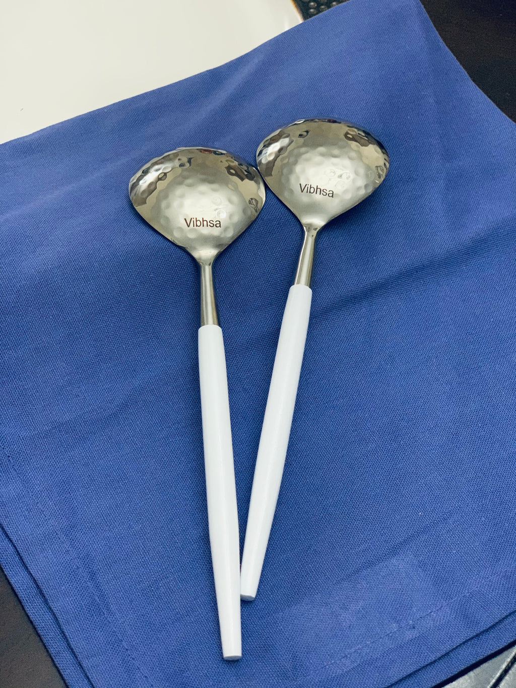 Vibhsa White Hammered Mouth Stainless Steel Soup Spoons | Set of 6