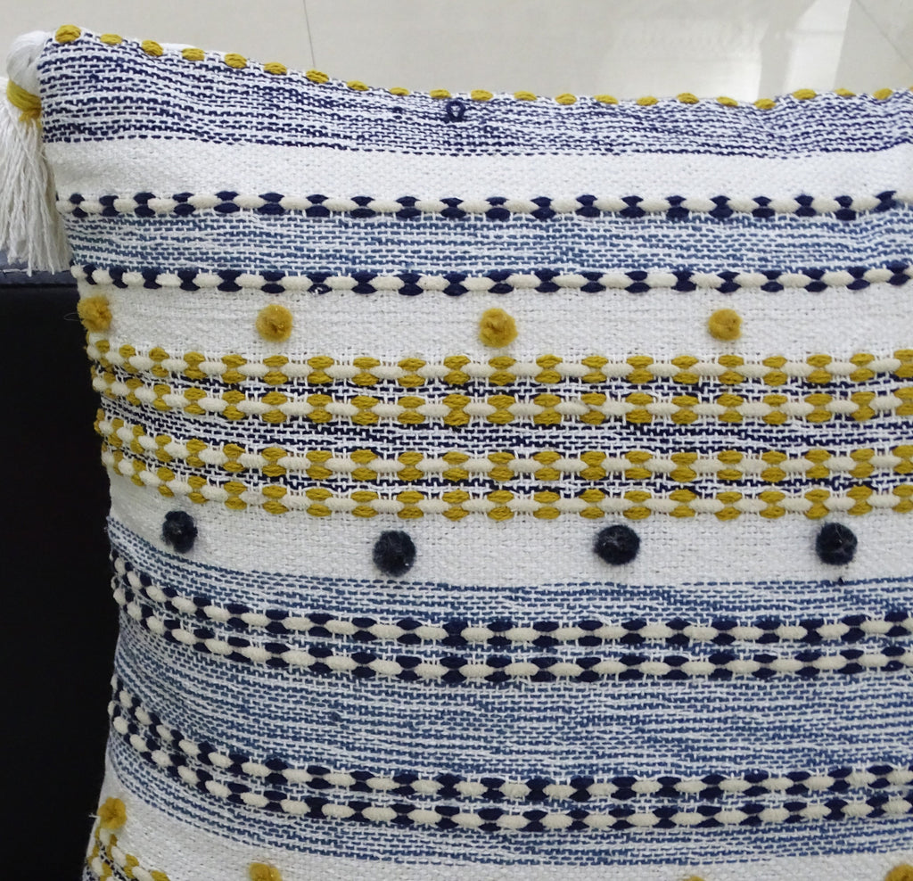 Designer Striped Pillow with Mini Poms and Tassels 20"x20"