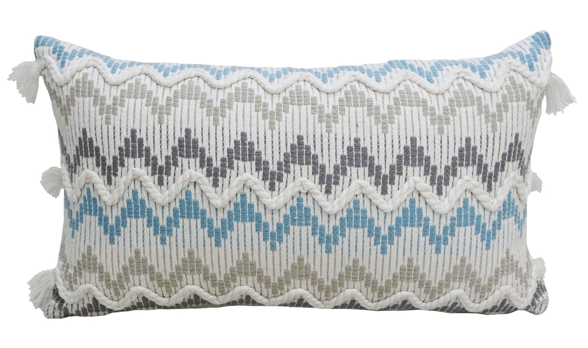 Chevron Throw Pillow for Sofa with Braid and Tassels 14"x24"