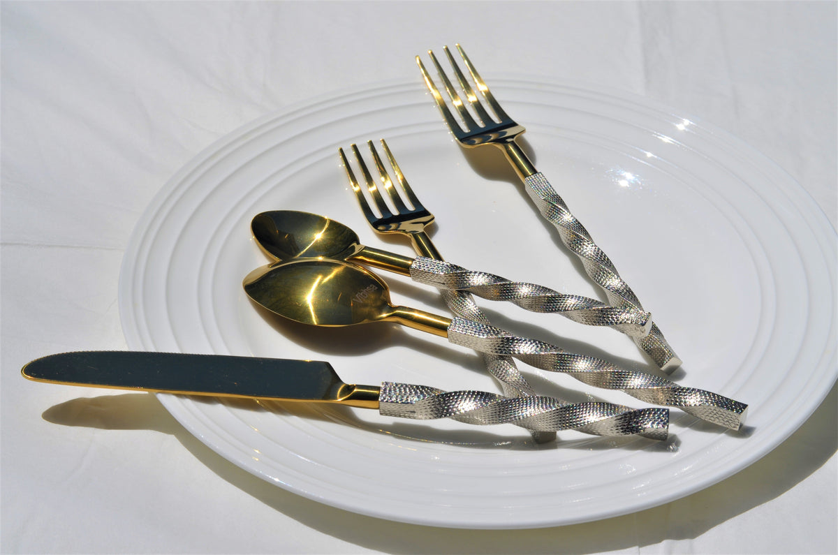 Vibhsa Gold Stainless Steel Flatware Set of 5 PC | Twisted Handle, Service for 1
