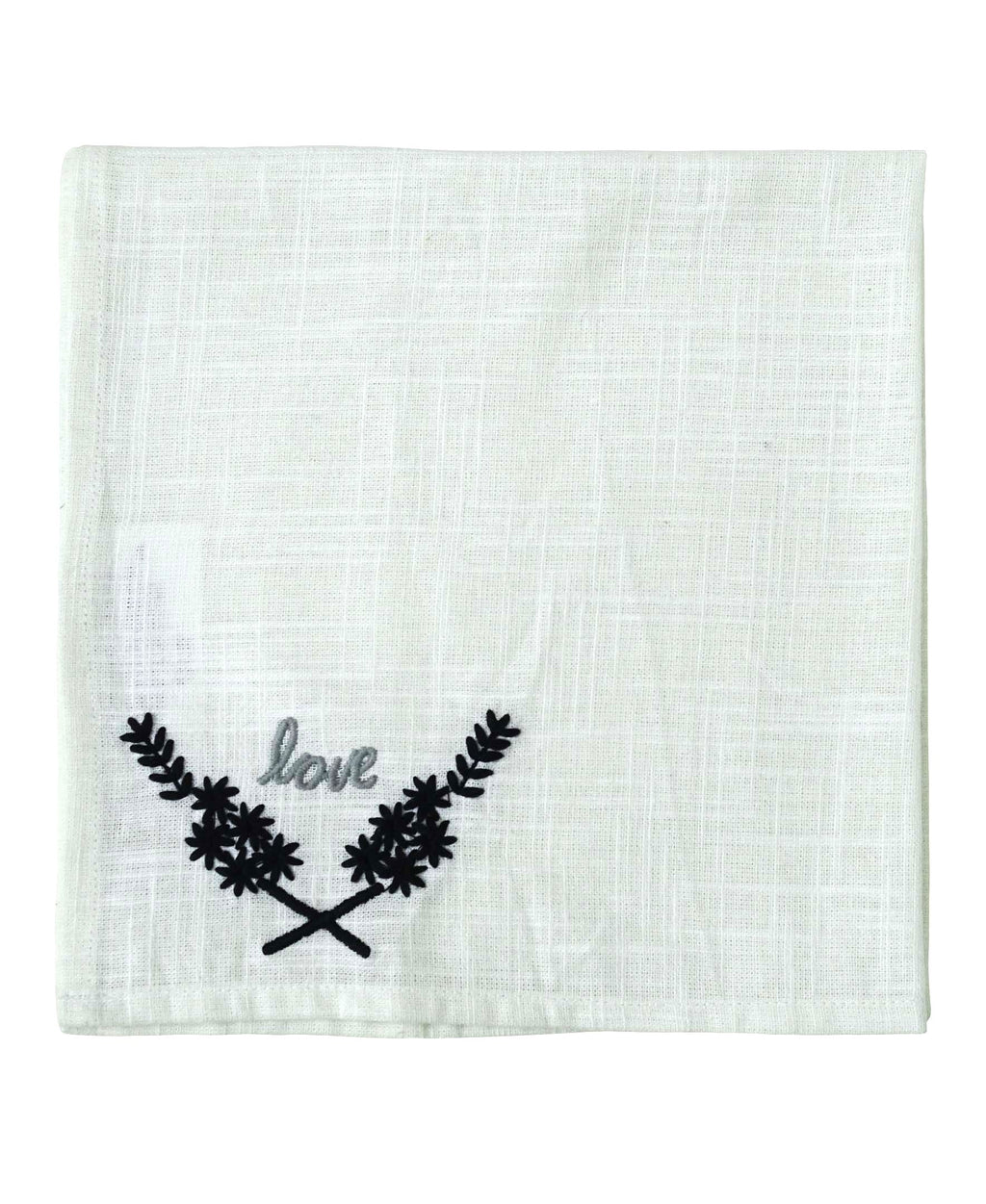 Vibhsa Cotton Table Napkins | Set of 4, "Love" Embroidery, 20"x20"